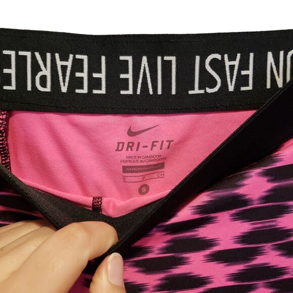 NIKE Dri-Fit Run Fast Live Fearless Crop Ankle Leggings Pink Black Small - Picture 8 of 8